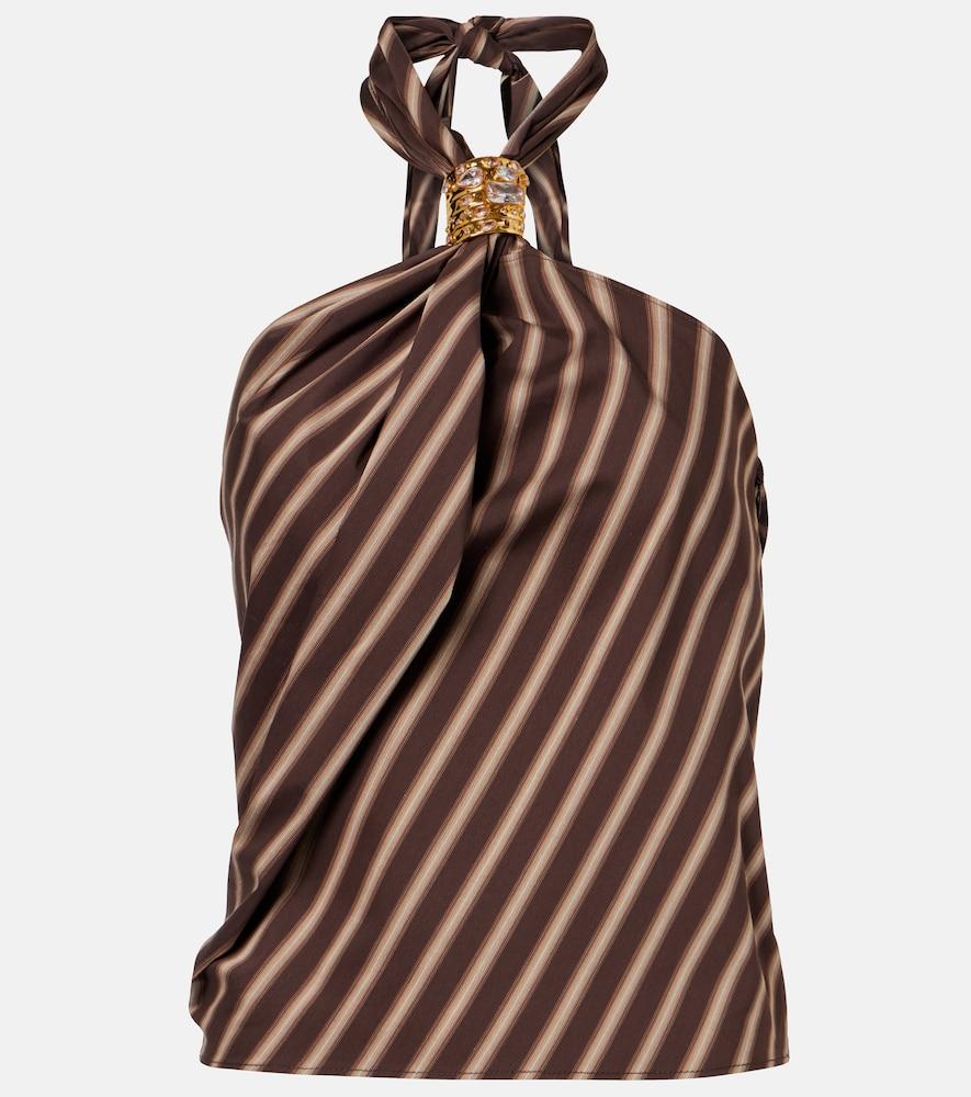 jacques wei gathered striped cotton-blend top