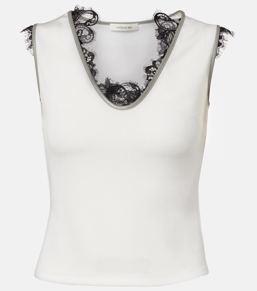 jacques wei layered lace-trimmed jersey top