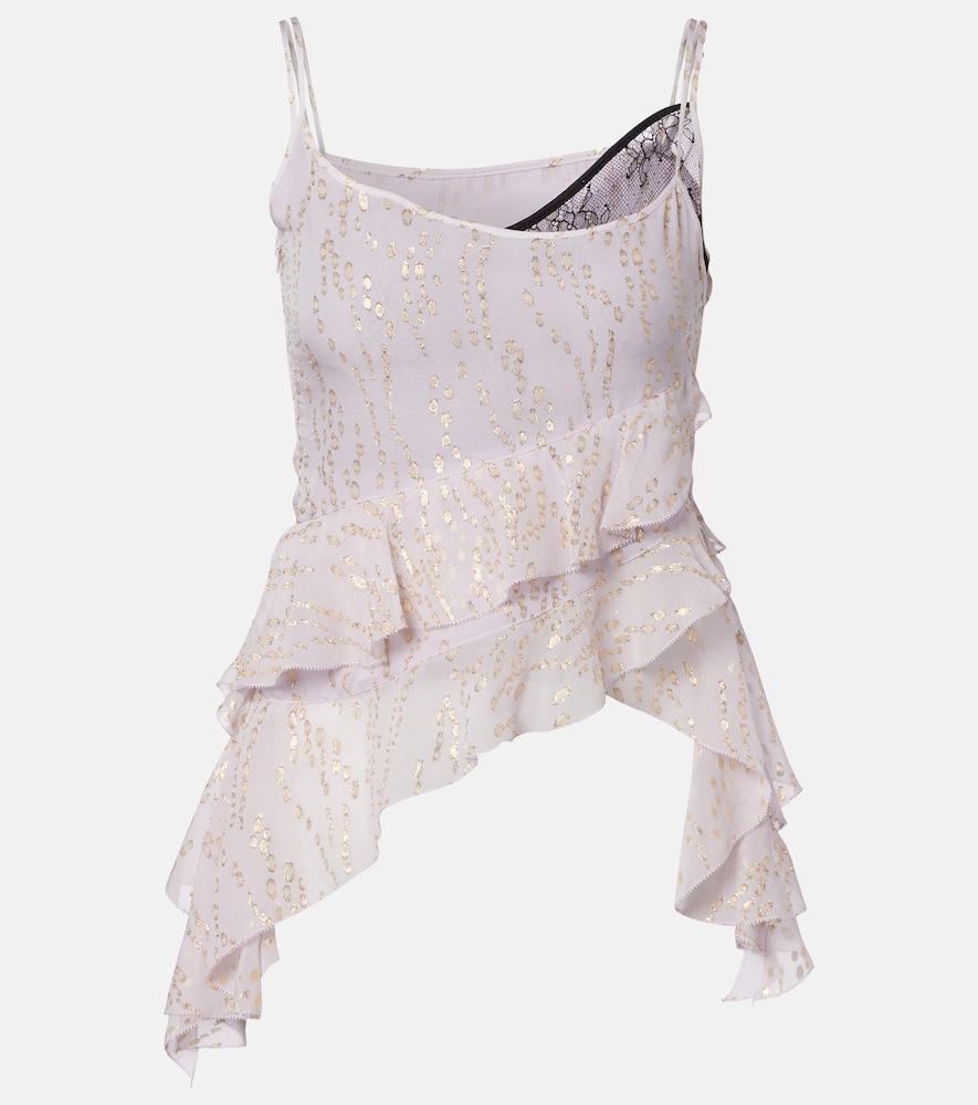 jacques wei printed ruffled asymmetric silk-blend top