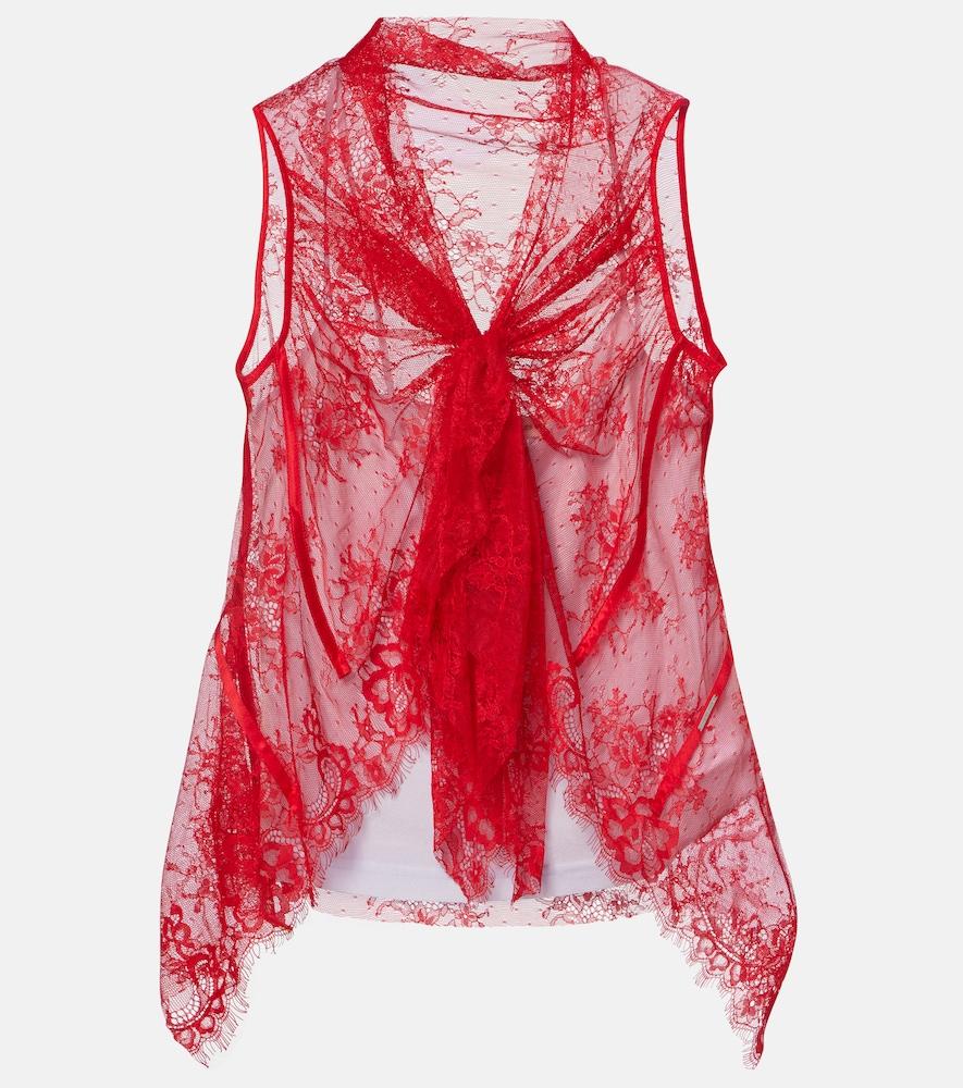 jacques wei tie-neck silk-trimmed lace top