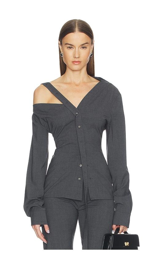 jade cropper asymmetric long sleeve top in grey. - size 36 (also in 38, 40)