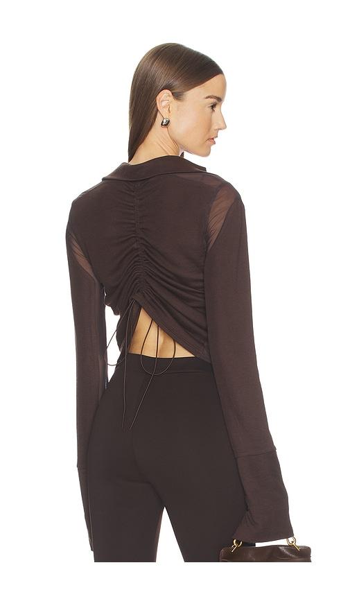 jade cropper gathered back button up top in brown. - size 34 (also in 36, 38)