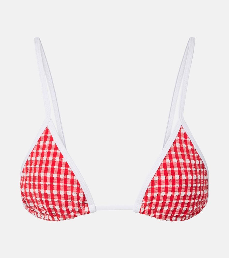 jade swim via gingham bikini top