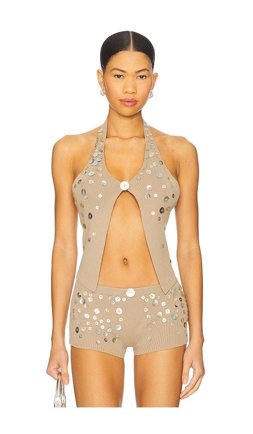 jaded london button knit halter top in brown in beige. - size l (also in m)