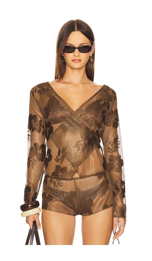 jaded london celina wrap top in brown. - size 10 (also in 6, 8)