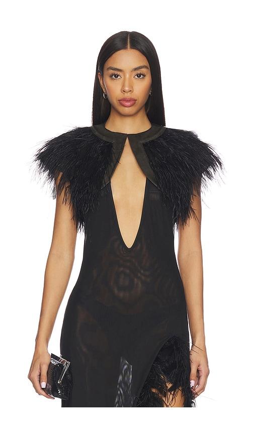 jaded london feather shrug with pu placket in black. - size l (also in m)