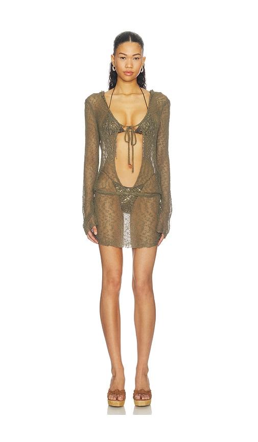 jaded london knit hooded cutout mini dress in green. - size l (also in xs, s, m)