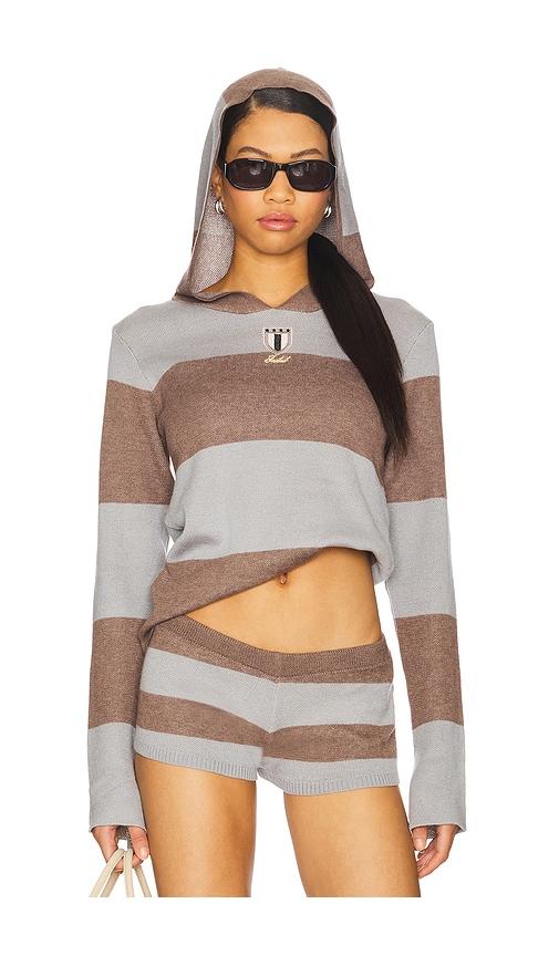jaded london stripe knitted rugby top with hood in grey. - size l (also in m)