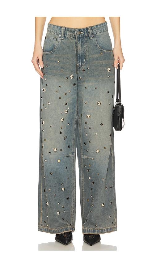 jaded london studded colossus wide leg jeans in blue. - size 28 (also in 30, 32, 34)