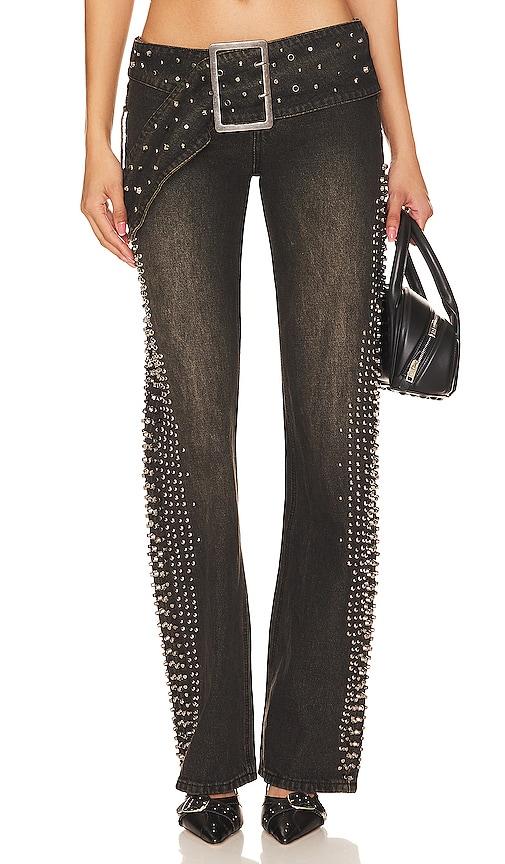 jaded london studded low rise jeans in denim-dark. - size 24 (also in 26, 28, 30, 32, 34)