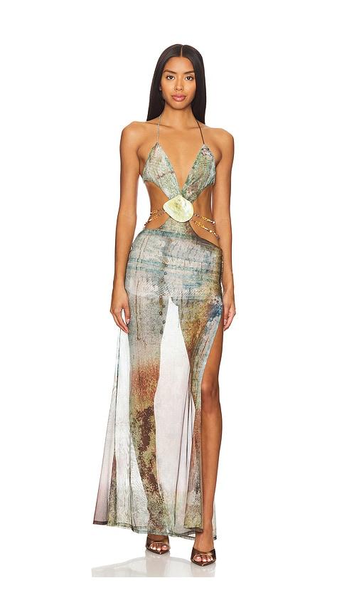 jaded london vida backless maxi dress with shell trim in green. - size l (also in s)