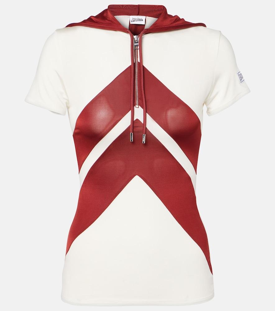 jean paul gaultier hooded chevron jersey top