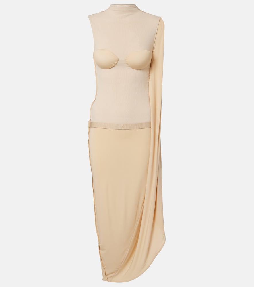jean paul gaultier lace-trimmed semi-sheer midi dress