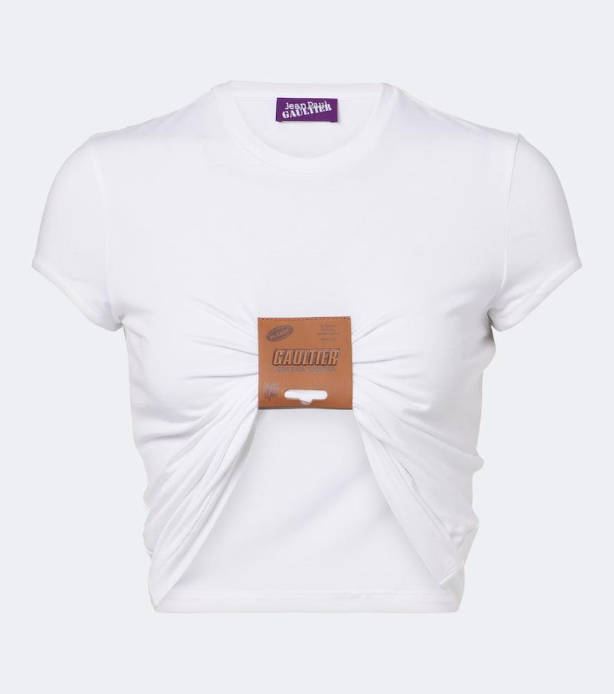 jean paul gaultier leather-trimmed cropped t-shirt
