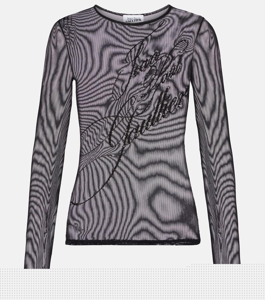 jean paul gaultier logo sequined tulle top