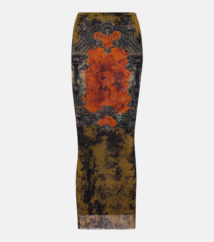 jean paul gaultier médaillon printed mesh midi skirt
