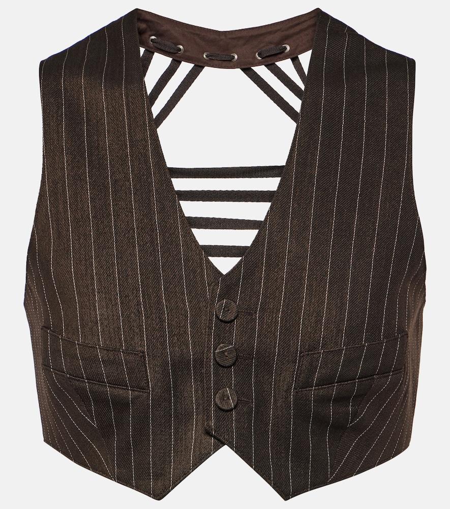 jean paul gaultier pinstripe cropped wool-blend vest
