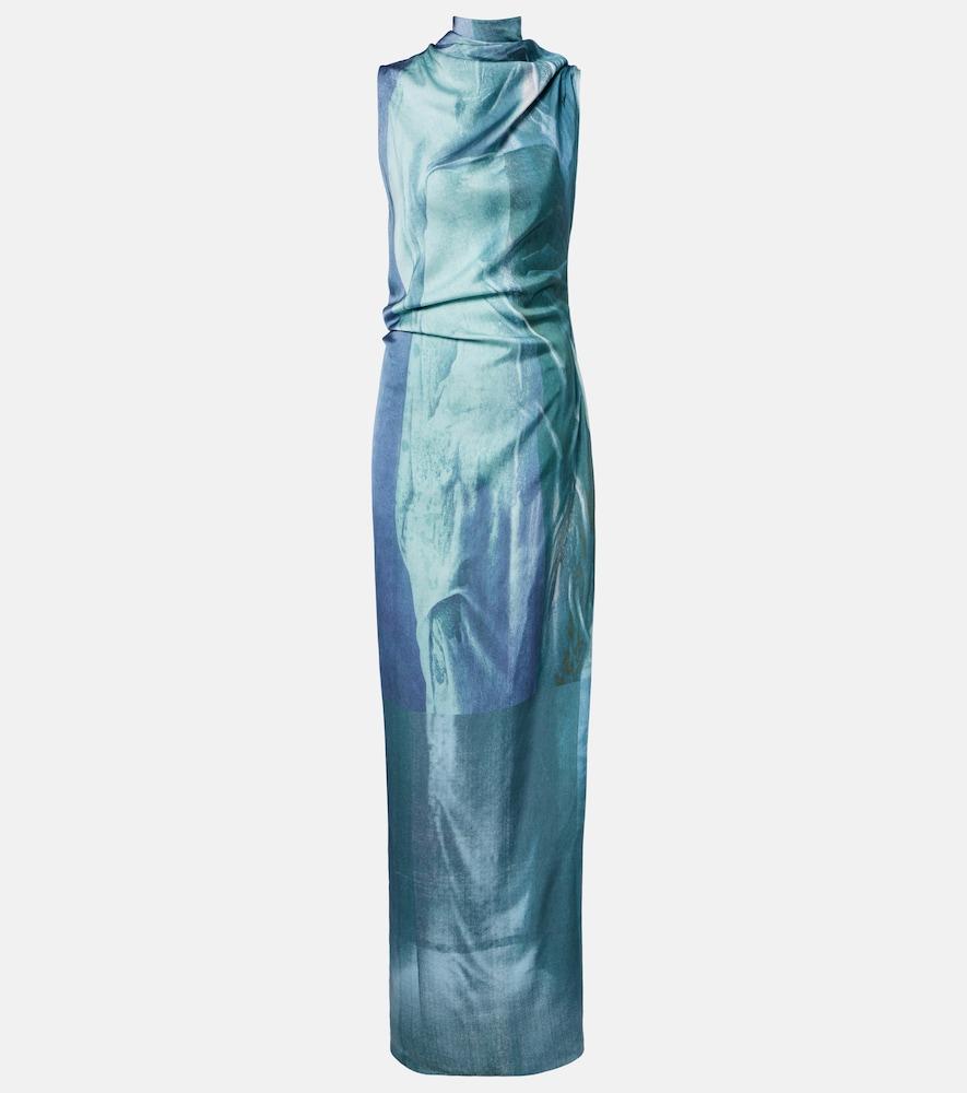 jean paul gaultier printed draped satin maxi dress