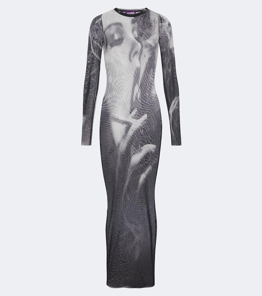 jean paul gaultier printed mesh maxi dress