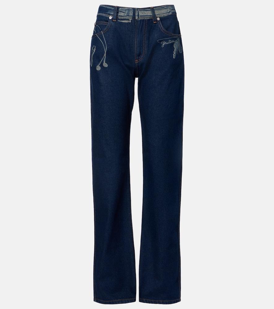 jean paul gaultier printed mid-rise straight jeans
