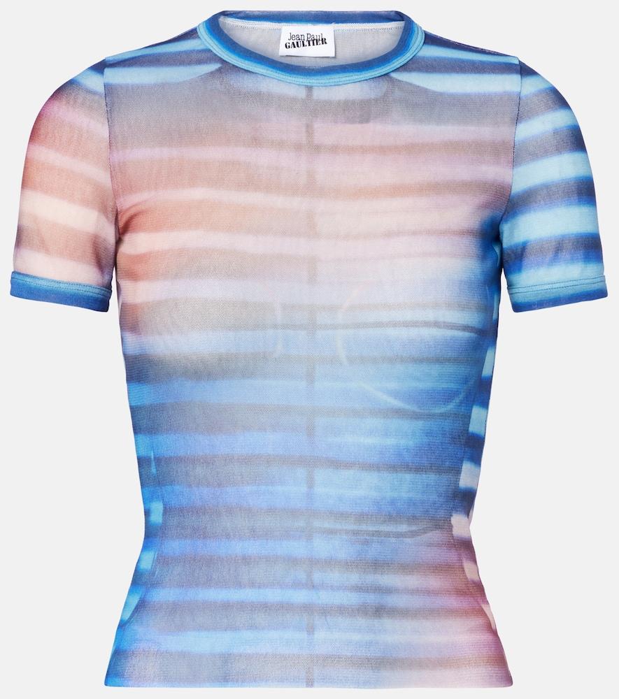 jean paul gaultier printed striped mesh t-shirt