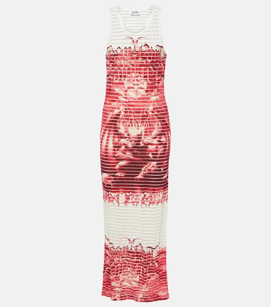 jean paul gaultier striped printed cotton-blend jersey maxi dress