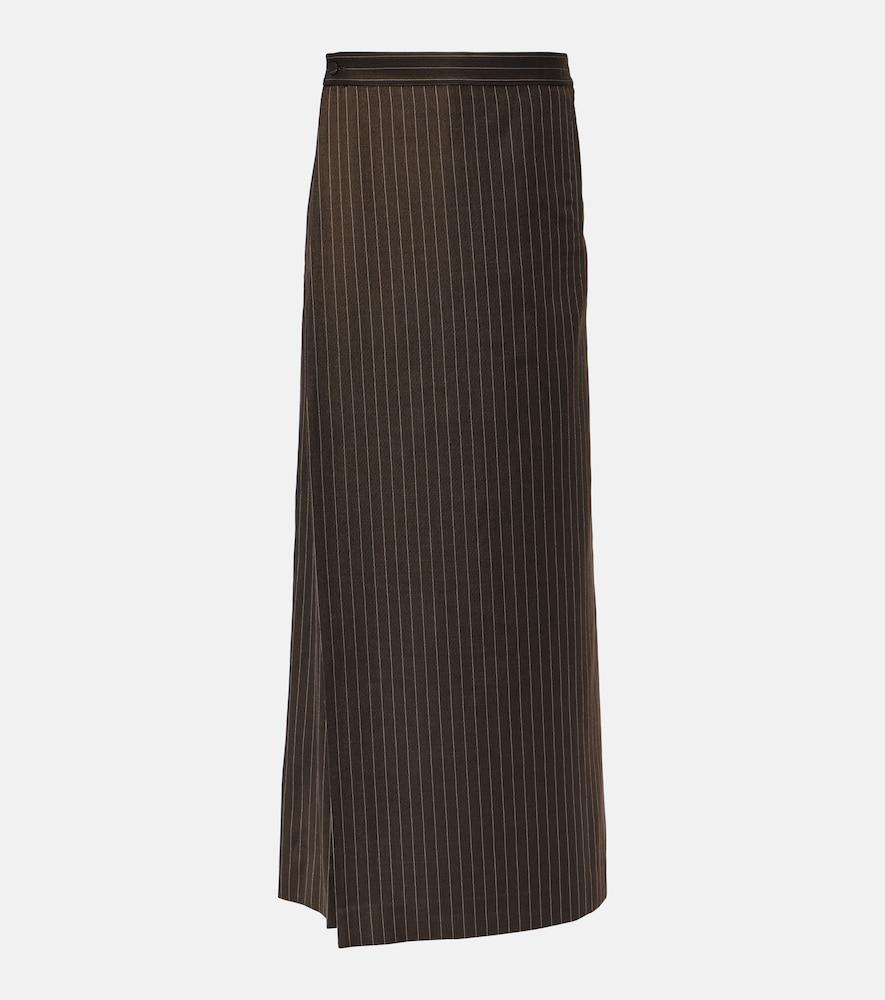 jean paul gaultier tattoo pinstripe wool-blend maxi skirt