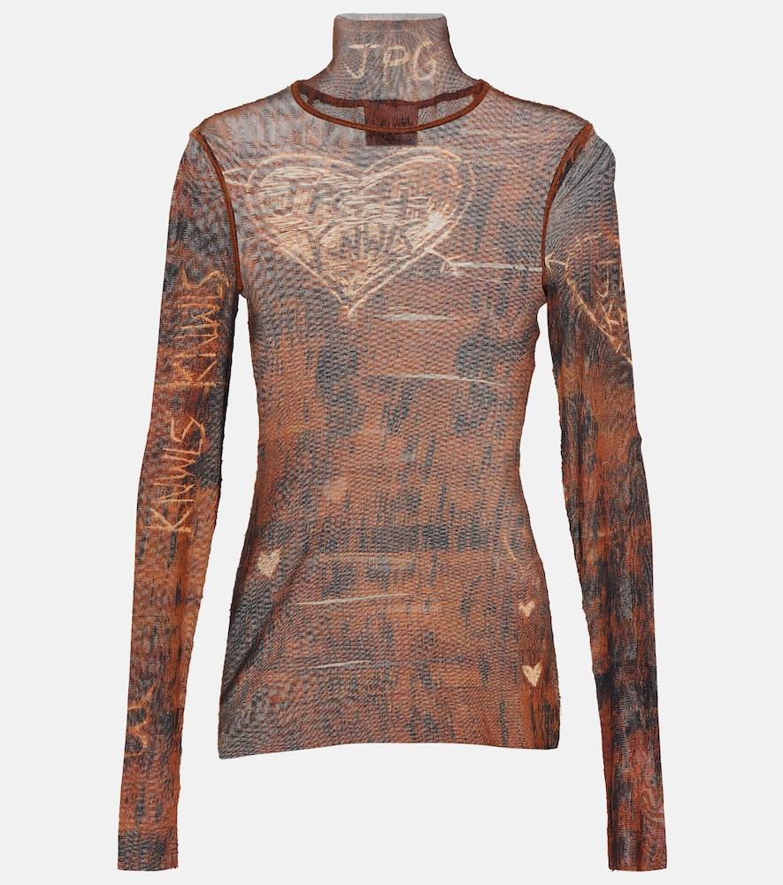 jean paul gaultier x knwls printed mesh high-neck top