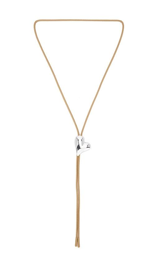jenny bird art heart bolo tie necklace in metallic silver.