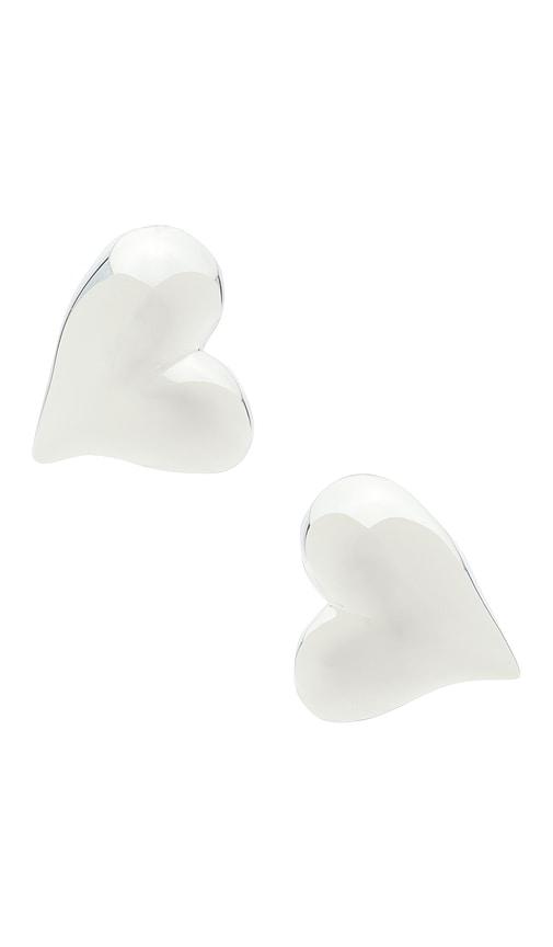 jenny bird art heart symmetrical button earrings in metallic silver.