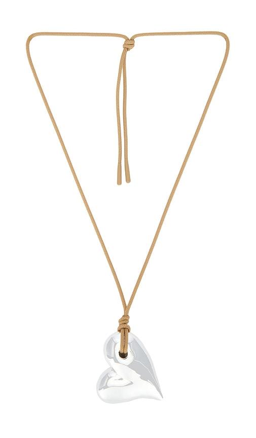 jenny bird mega art heart on a string necklace in metallic silver.