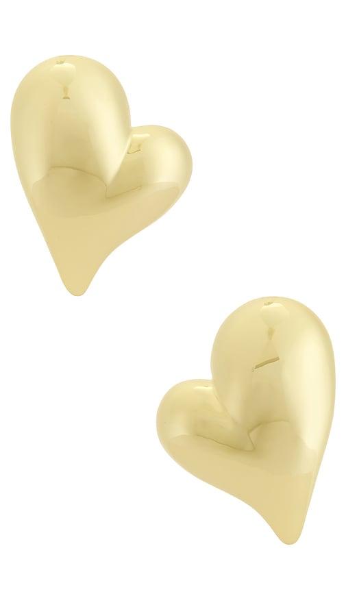 jenny bird mega art heart symmetrical button earring in metallic gold.