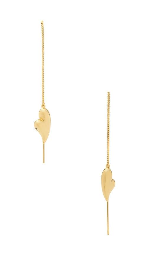 jenny bird puffy heart threaders earrings in metallic gold.