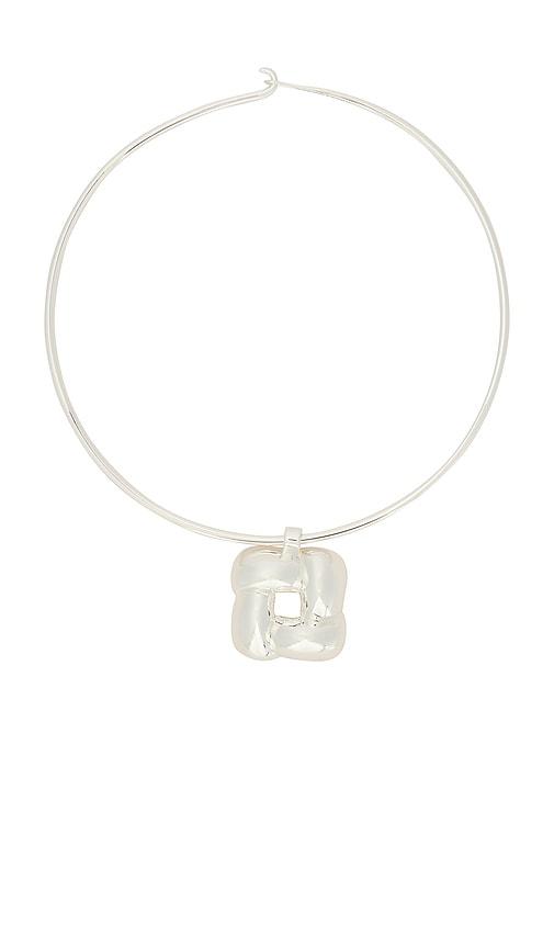 jenny bird woven square collar necklace in metallic silver.