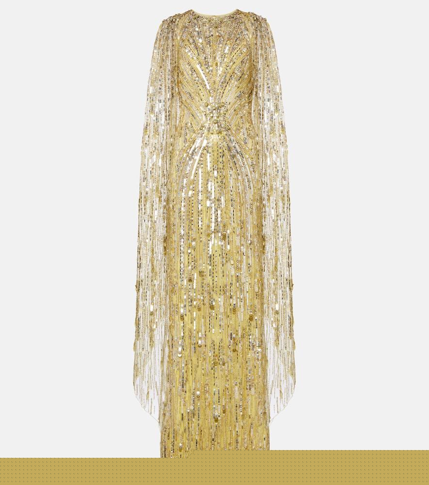 jenny packham elio embellished caped gown
