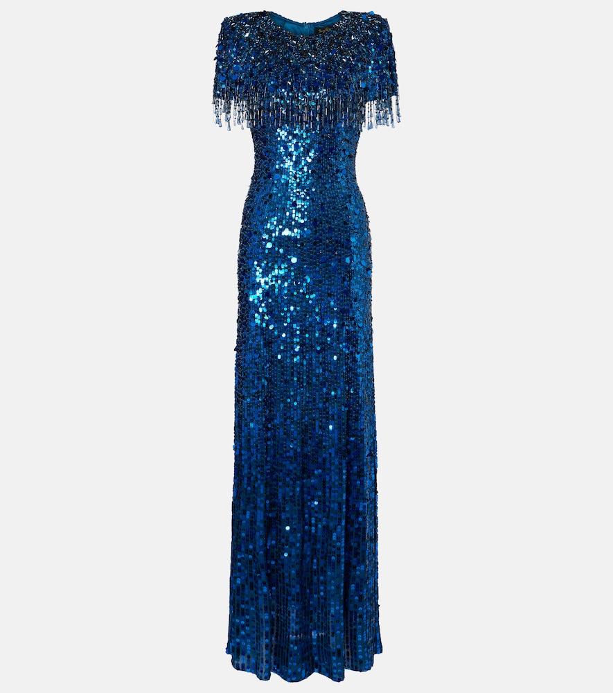 jenny packham embellished fringed gown
