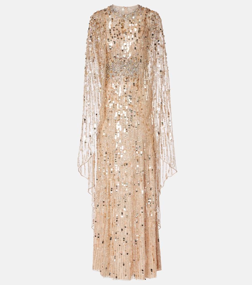 jenny packham honey dew caped embellished gown