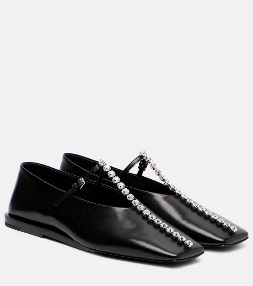 jil sander crystal-embellished leather ballet flats