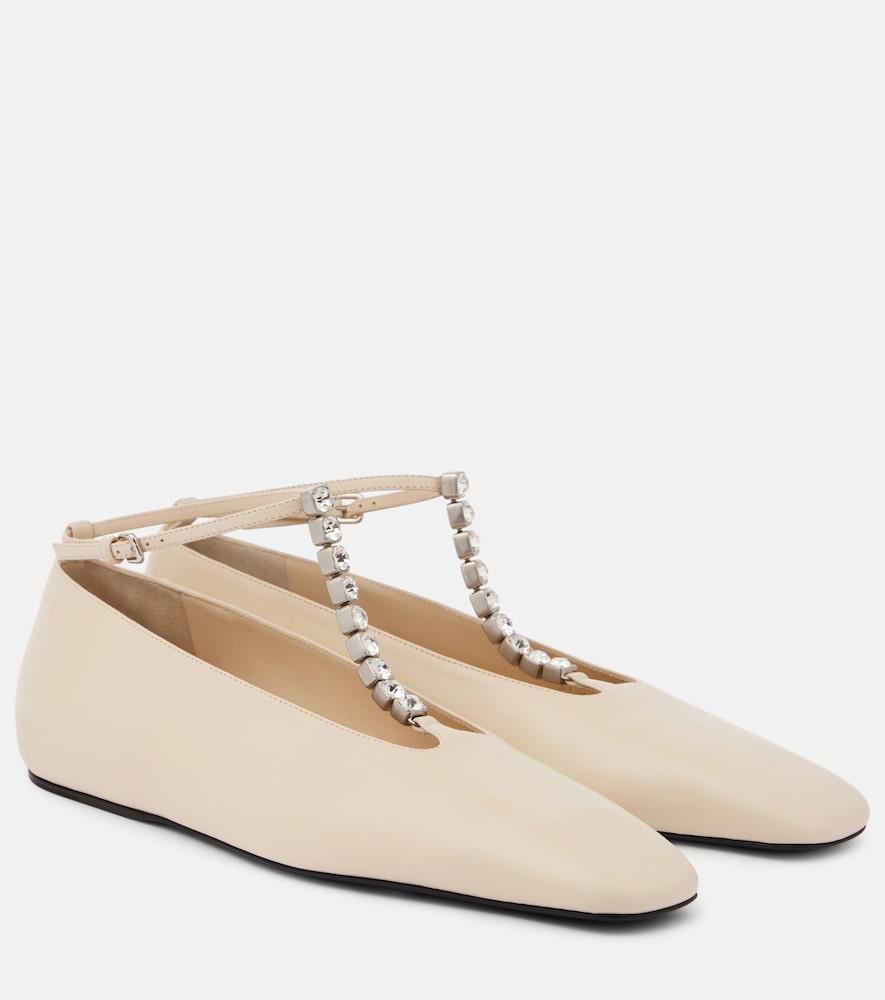 jil sander crystal-embellished leather ballet flats