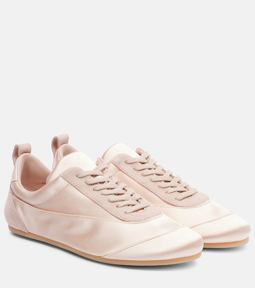 jil sander floor suede-trimmed satin sneakers