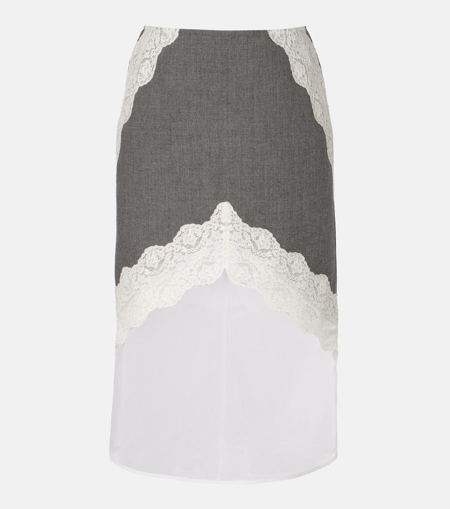 jil sander lace-trimmed wool midi skirt