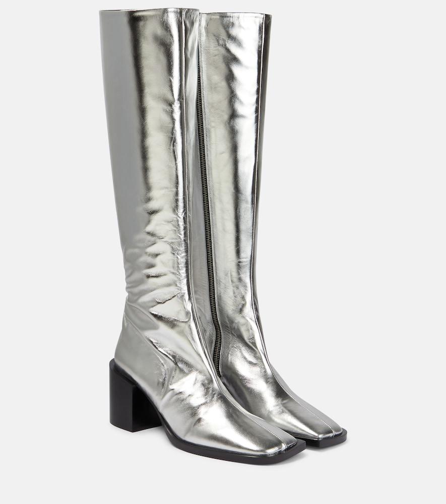 jil sander metallic leather knee-high boots
