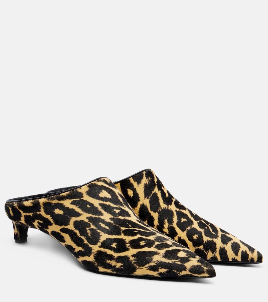 jil sander pointy leopard-print calf hair mules