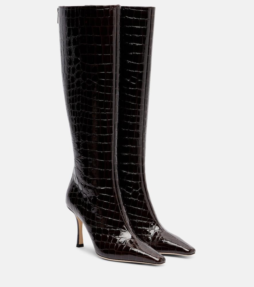 jimmy choo agathe 85 croc-effect leather knee-high boots