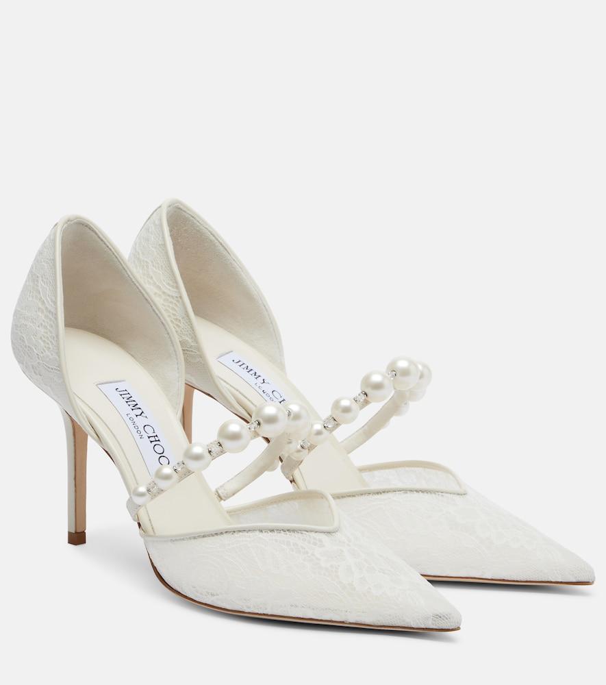 jimmy choo aurelie faux pearl-embellished satin pumps