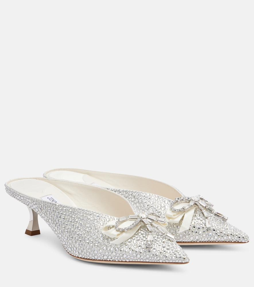 jimmy choo auria 50 crystal-embellished satin mules