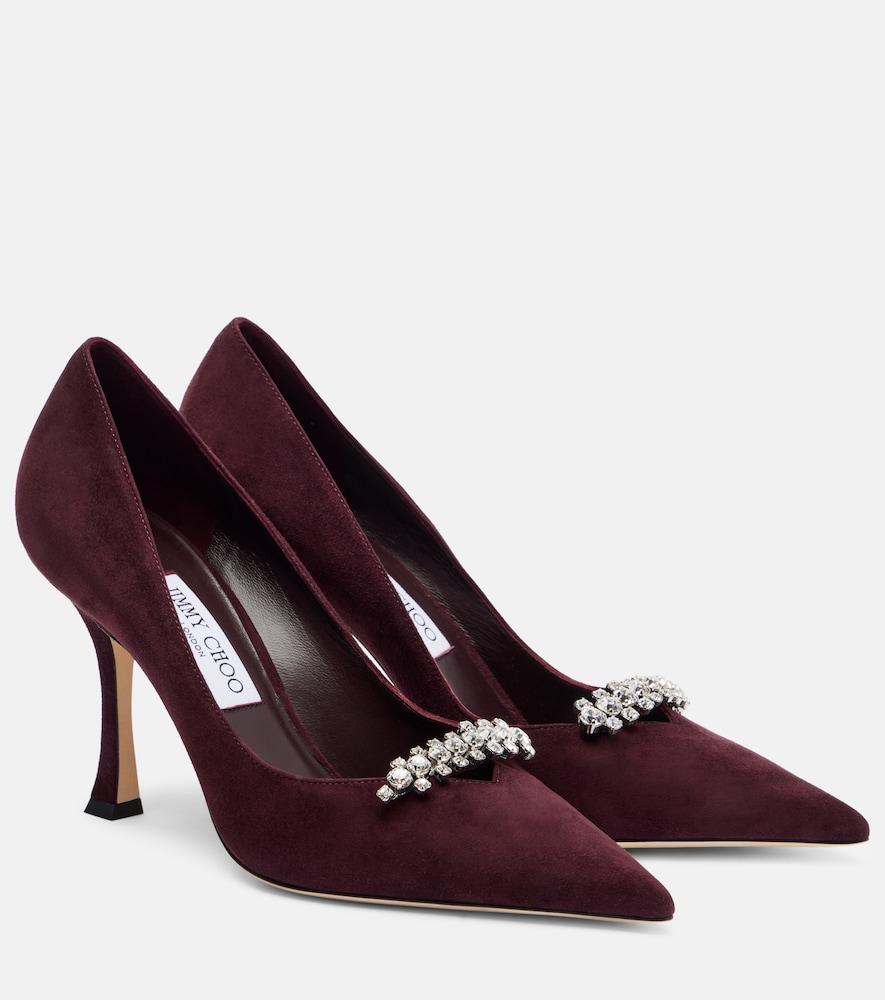 jimmy choo belinda 90 crystal-embellished suede pumps