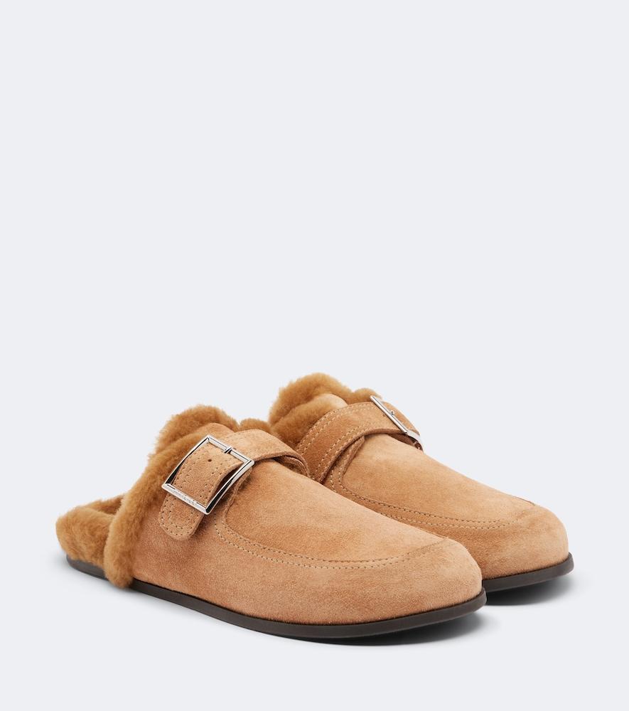 jimmy choo biker shearling-lined suede mules