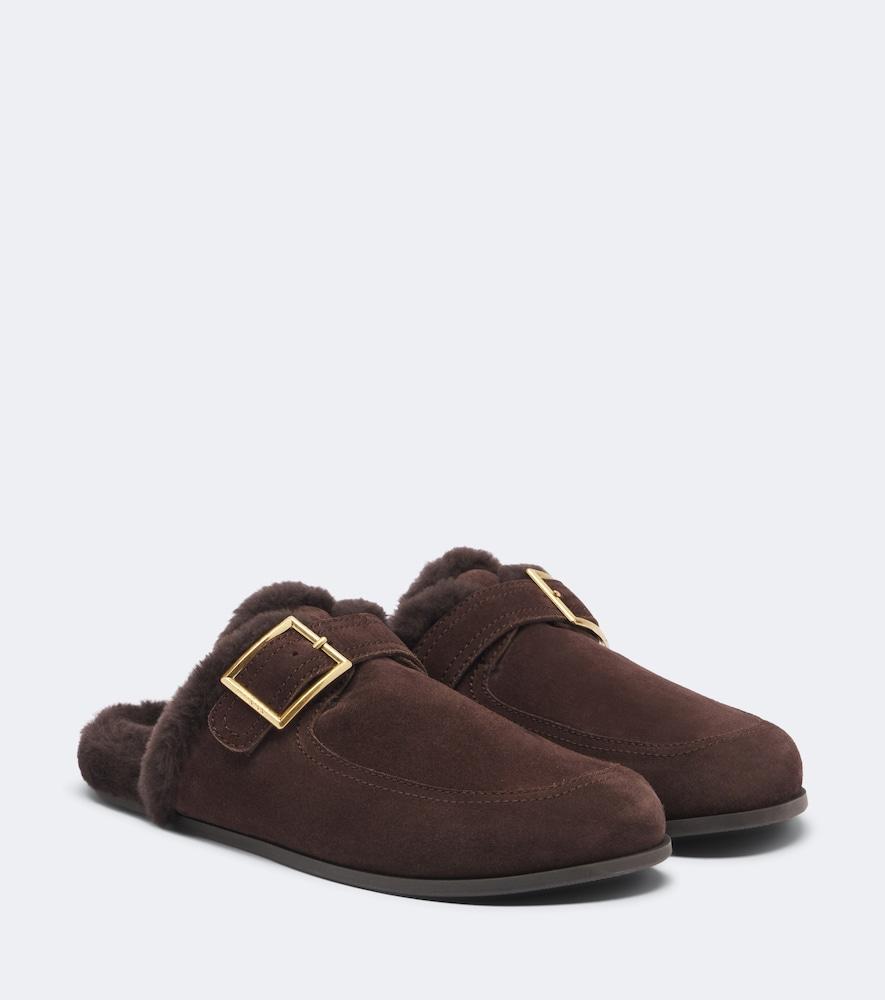 jimmy choo biker shearling-lined suede mules