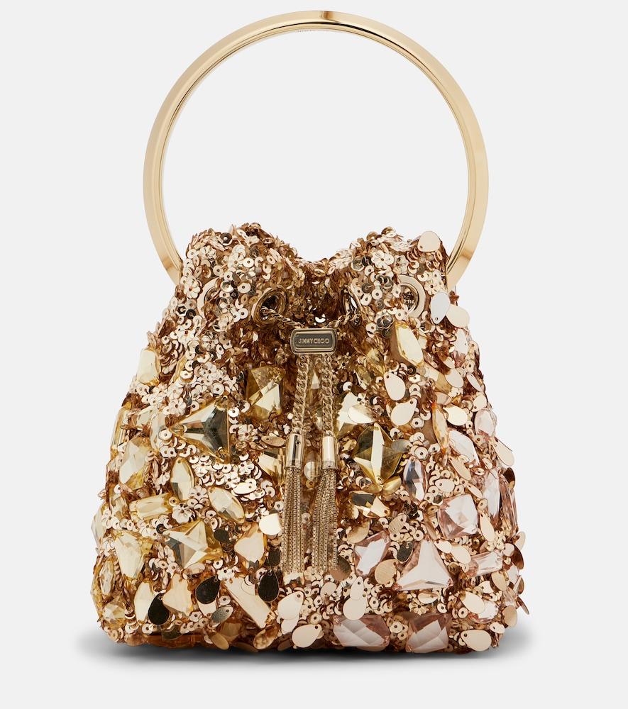 jimmy choo bon bon embellished bucket bag